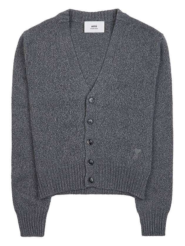 Embroidered Heart Logo Cashmere Cardigan Heather Grey - AMI - BALAAN 2