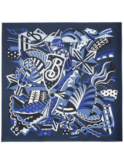 Carousel EKD Silk Scarf Indigo - BURBERRY - BALAAN 2