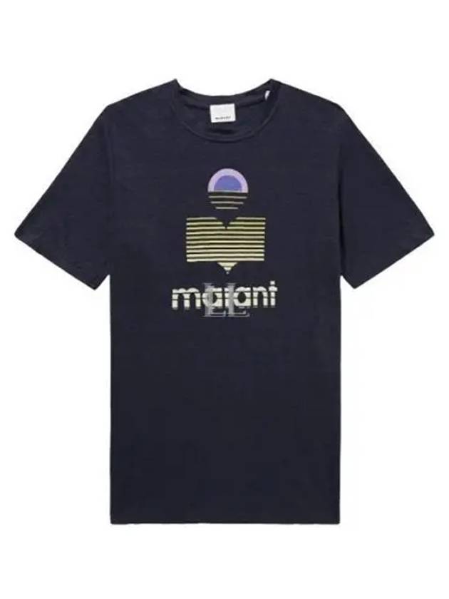 Karman Logo Linen Short Sleeve T-Shirt Navy - ISABEL MARANT - BALAAN 2