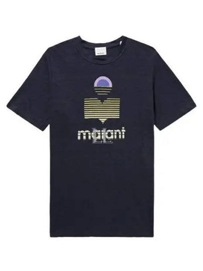 Karman Logo Linen Short Sleeve T-Shirt Navy - ISABEL MARANT - BALAAN 2