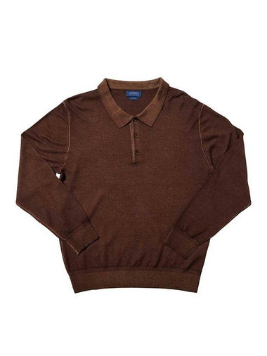 Button collar garment dyed wool knit BROWN - BLACKBROWN - BALAAN 1