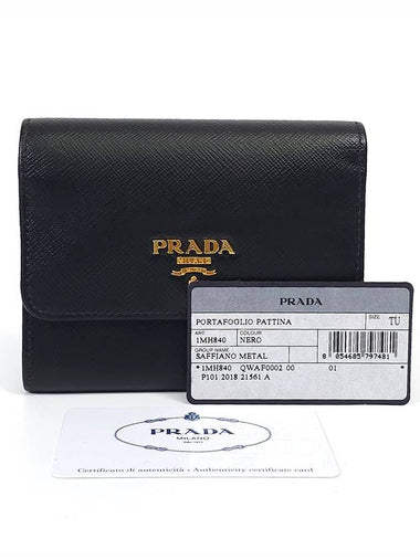 1MH840 Saffiano gold logo bi fold wallet - PRADA - BALAAN 1