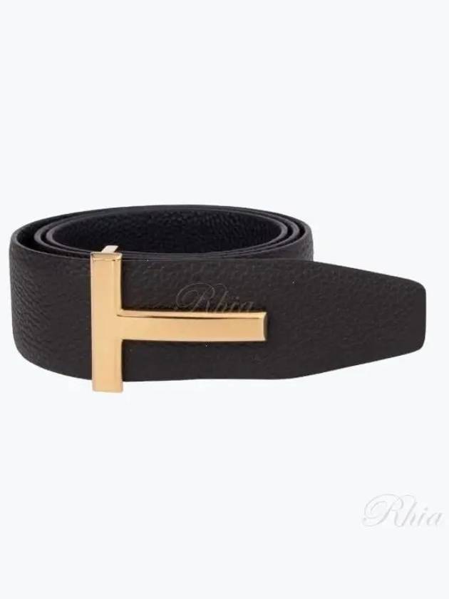 Gold Soft Grain Leather T Icon Belt Brown Black - TOM FORD - BALAAN 2