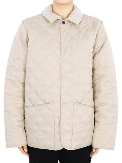 Kids Corduroy Collar Diamond Quilted Jacket Beige - BURBERRY - BALAAN 2