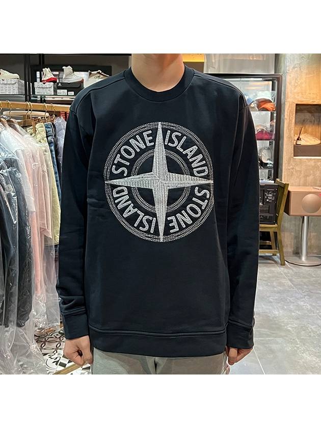 Garment Dyed Stitches Four Print Crewneck Sweatshirt Navy - STONE ISLAND - BALAAN 3