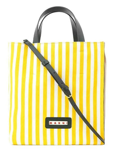 Logo Striped Tote Bag Yellow - MARNI - BALAAN 1