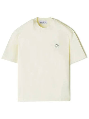 Combed Organic Cotton Jersey Short Sleeve T-Shirt Ivory - STONE ISLAND - BALAAN 1