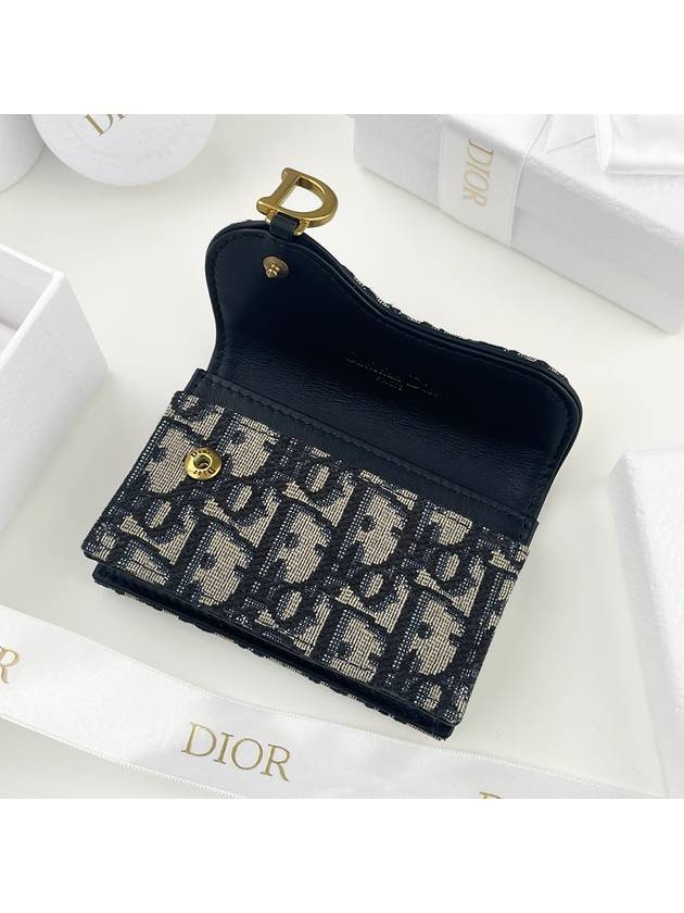 Women's Oblique Jacquard Saddle Card Wallet Blue - DIOR - BALAAN 6