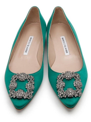 Hangisi Satin Jewel Flat Green 1224hva - MANOLO BLAHNIK - BALAAN 1