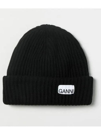 Logo Patch Knit Beanie Black - GANNI - BALAAN 2