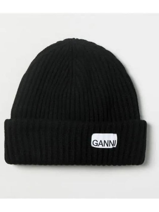 A4429 Logo Patch Tab Wool Beanie Hat 1007469 - GANNI - BALAAN 1