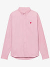 Men's Mini Heart Button Down Oxford Long Sleeve Shirt Pink - AMI - BALAAN 3