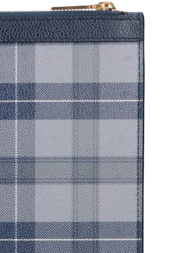 Tartan Pebble Grain Leather Clutch Bag Grey - THOM BROWNE - BALAAN 5