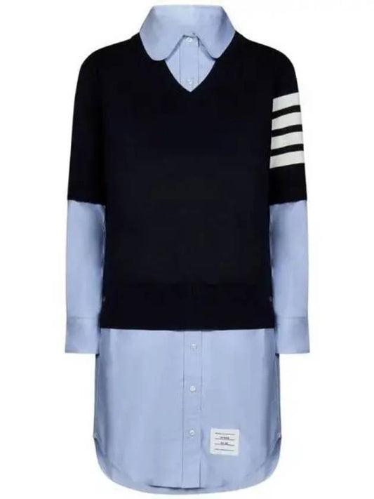 Women's 4 Bar Cotton Shirt Midi Dress Navy - THOM BROWNE - BALAAN 2