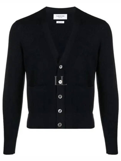 Wool Crepe 4-Bar Relaxed Fit Cardigan Navy - THOM BROWNE - BALAAN 2