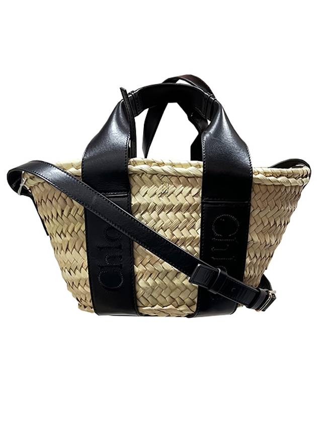 Sense Small Raffia Tote Bag Beige Black - CHLOE - BALAAN 2