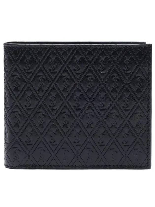 Monogram All-Over East West Embossed Leather Half Wallet Black - SAINT LAURENT - BALAAN 2