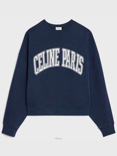 Logo Print Oversized Cotton Sweatshirt Navy - CELINE - BALAAN 2