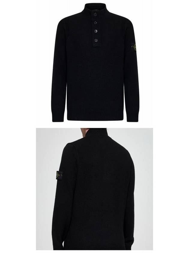 Wappen Patch Half Button Lambswool Knit Top Black - STONE ISLAND - BALAAN 5