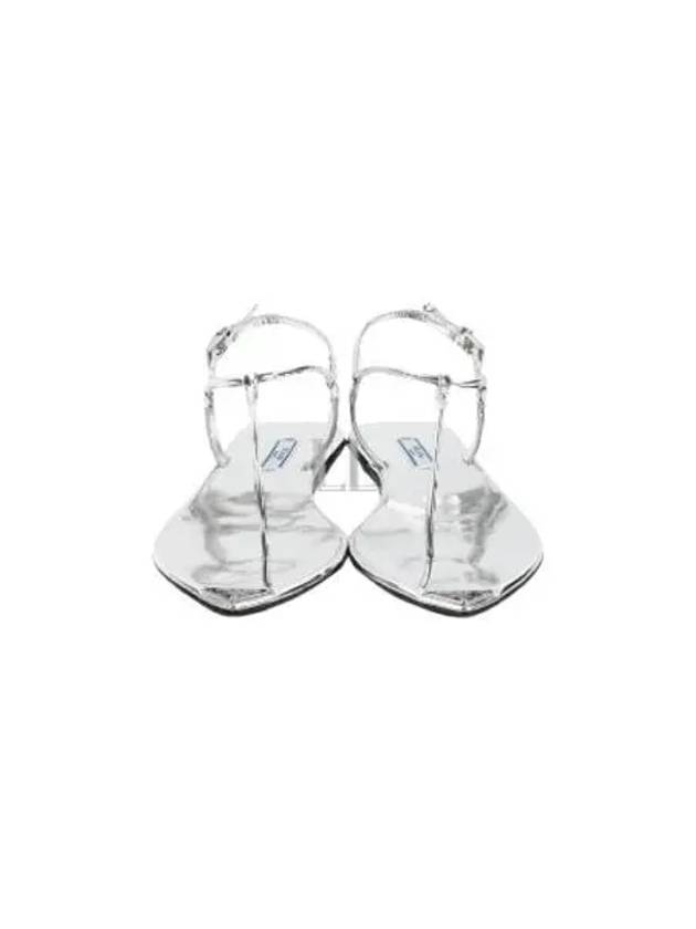 Triangle Logo Brushed Leather Flat Sandals Silver - PRADA - BALAAN 2