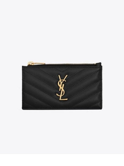 Monogram Fragment Zipper Card Wallet Black - SAINT LAURENT - BALAAN 2