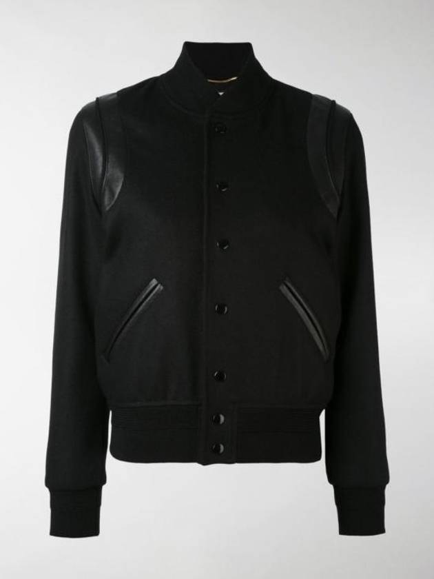 Women's Wool Varsity Bomber Jacket Black - SAINT LAURENT - BALAAN 7