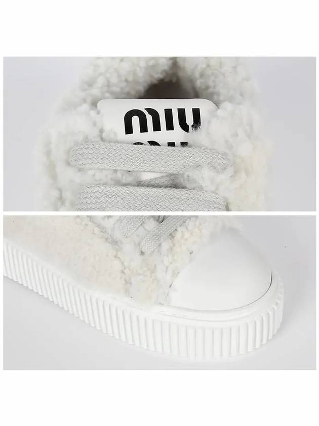 Logo Shearling Low Top Sneakers White - MIU MIU - BALAAN 6