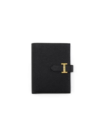 Bean Compact Half Wallet Black Gold H039790CC89 - HERMES - BALAAN 1