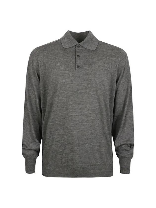 Men's Knit Long Sleeve Polo Shirt Grey - BRUNELLO CUCINELLI - BALAAN 1