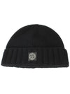 Logo Patch Wool Beanie Black - STONE ISLAND - BALAAN 2