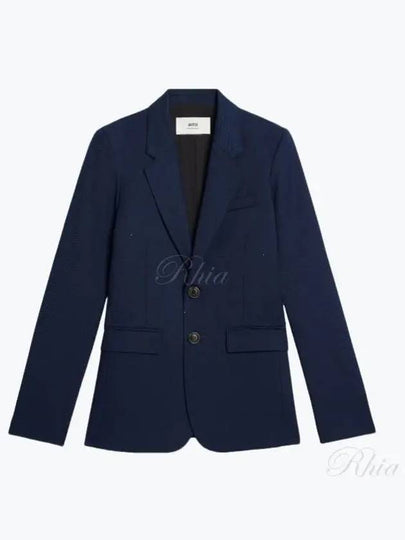 V Neck Single Breasted Jacket Navy - AMI - BALAAN 2