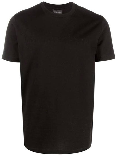 Logo Jacquard Cotton Short Sleeve T-Shirt Black - EMPORIO ARMANI - BALAAN 2