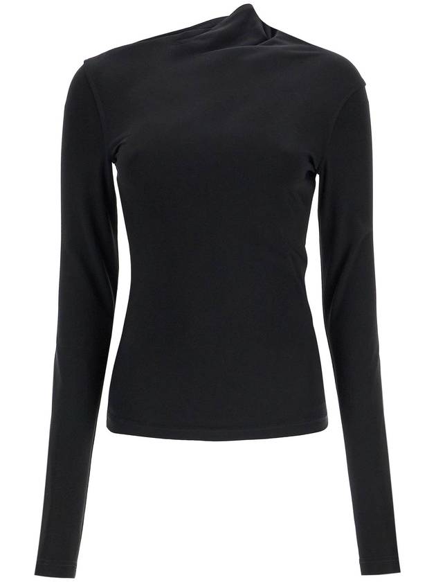 black draped jersey top with long sleeves and wide neck slim fit - TOTEME - BALAAN 1