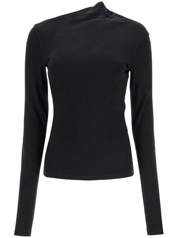 black draped jersey top with long sleeves and wide neck slim fit - TOTEME - BALAAN 1