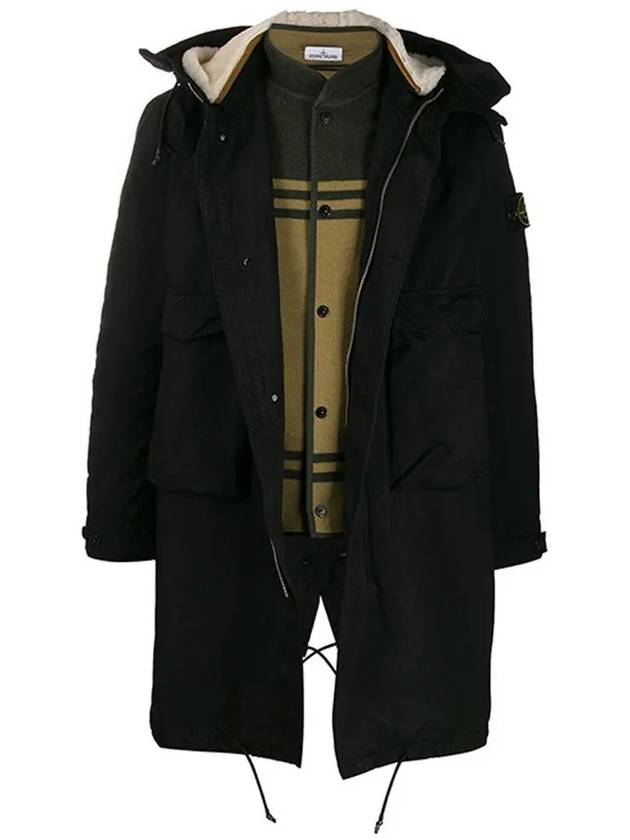 Wappen Layered Long Hooded Jacket Black - STONE ISLAND - BALAAN 2