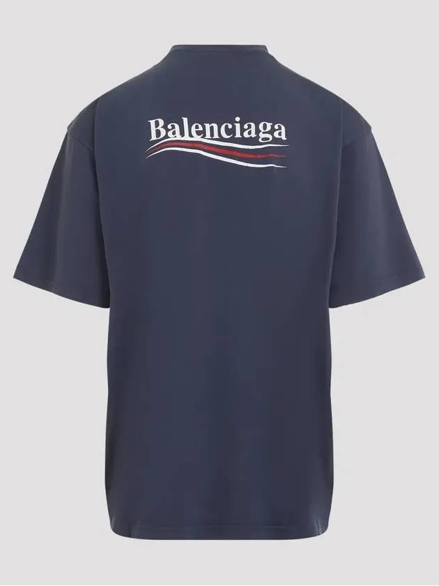 Political Campaign Logo Print Short Sleeve T-Shirt Washed Blue - BALENCIAGA - BALAAN 3