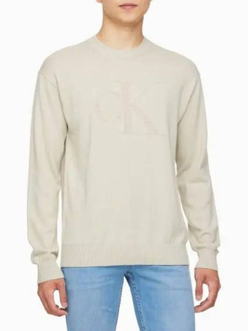 JEANS Men s Ivory CK Intarsia Mix Stitch Sweater J326453 PD7 - CALVIN KLEIN - BALAAN 1