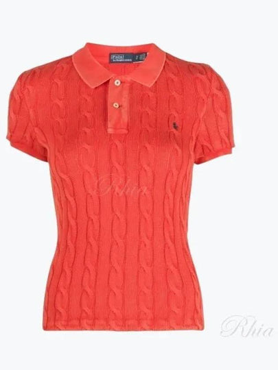 Slim Fit Cable Knit Polo Shirt Red - POLO RALPH LAUREN - BALAAN 2