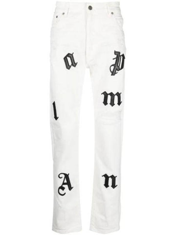 Logo Patch Distressed Jeans White - PALM ANGELS - BALAAN 1