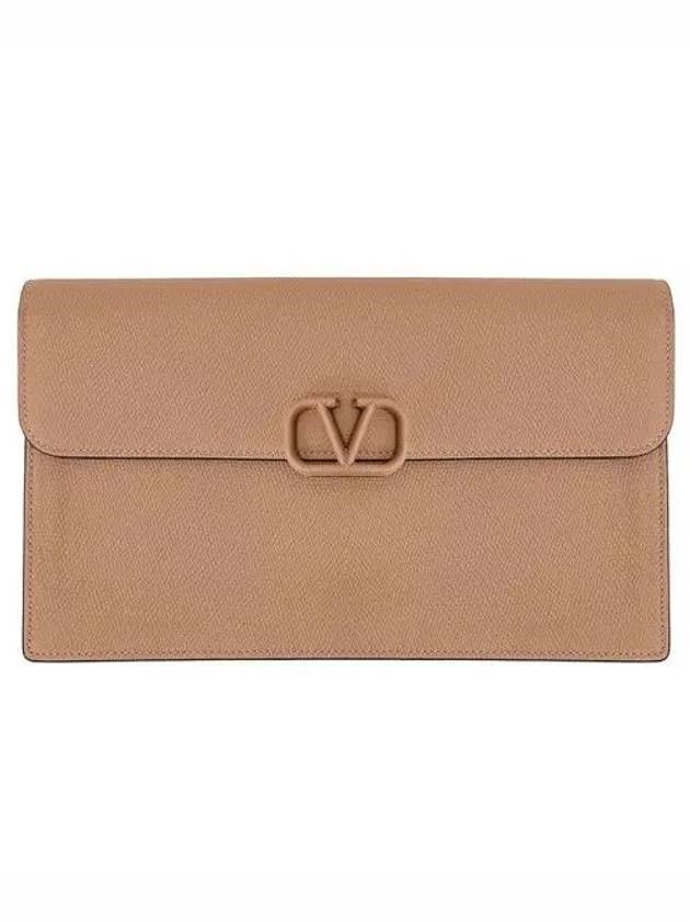 Women's V Logo Leather Clutch Bag Rose - VALENTINO - BALAAN 2