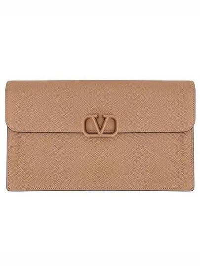 Women's V Logo Leather Clutch Bag Rose - VALENTINO - BALAAN 2