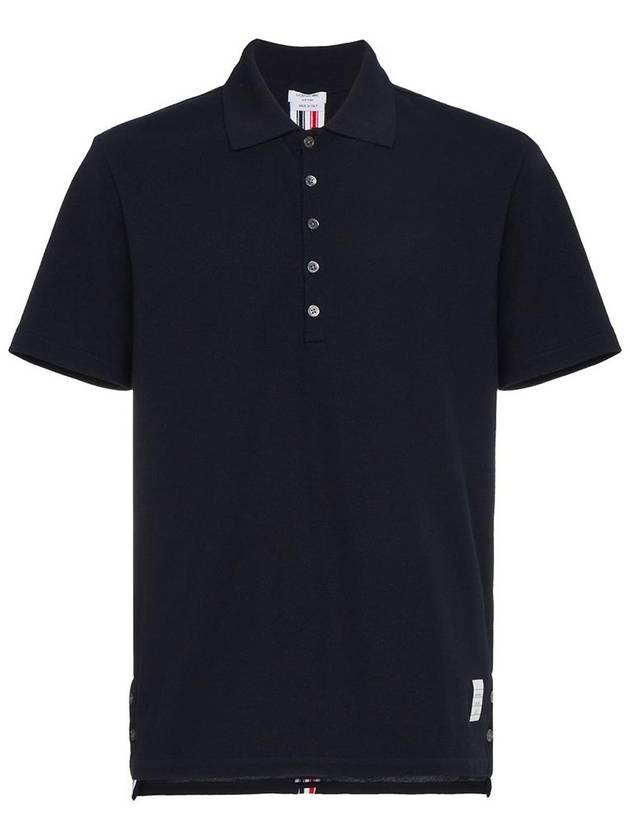 Men's Cotton Pique Center Bag Striped Short Sleeve Polo Shirt  Navy - THOM BROWNE - BALAAN 3