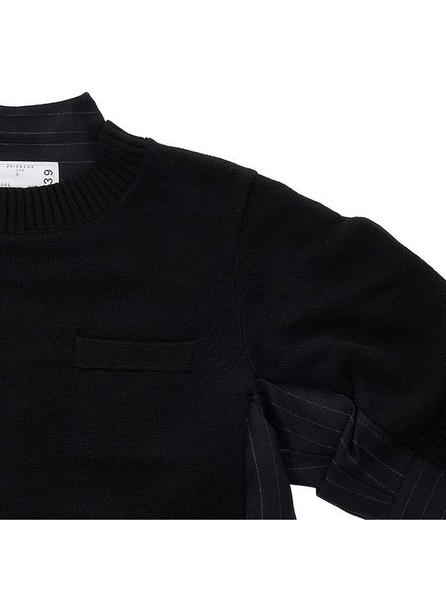 Women's Chalk Stripe x Wool Knit Top Pullover Black - SACAI - BALAAN 5