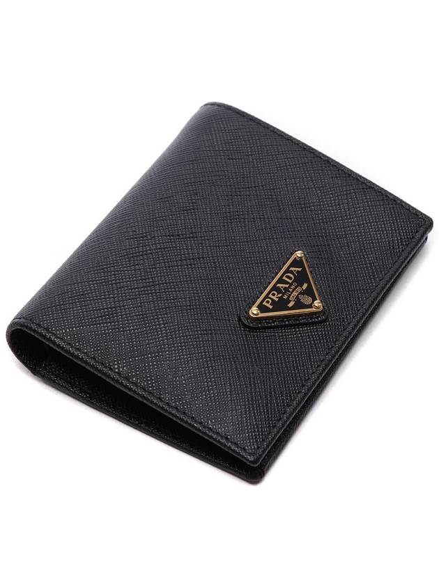 Gold Hardware Triangle Logo Saffiano Half Wallet Black - PRADA - BALAAN 6