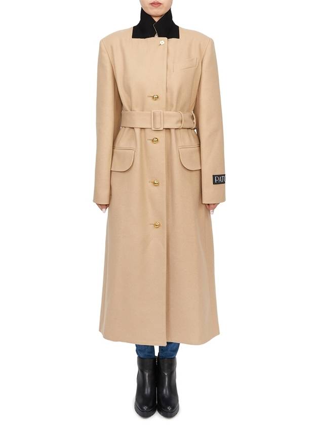 Sustainable Wool Cashmere Blend Tailored Single Coat Beige - PATOU - BALAAN 5