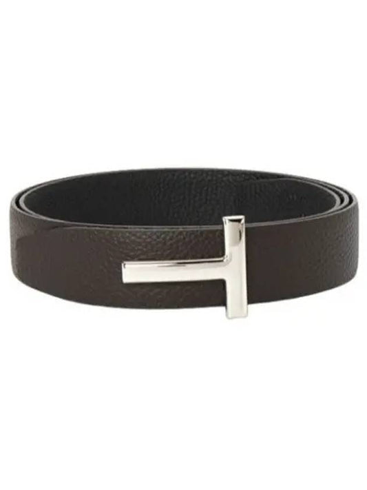 Silver Hardware T Logo Reversible Leather Belt Brown - TOM FORD - BALAAN 2