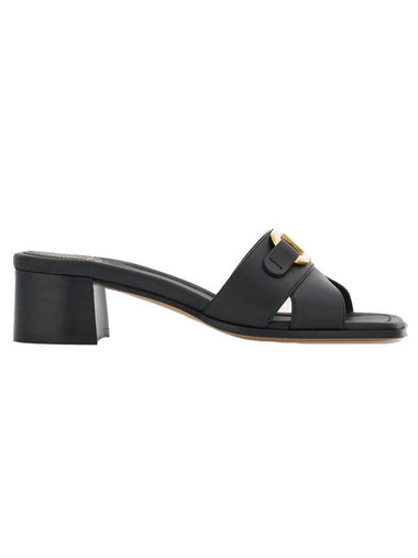 Gancini Ornament Slide Sandal Heels Black - SALVATORE FERRAGAMO - BALAAN 1