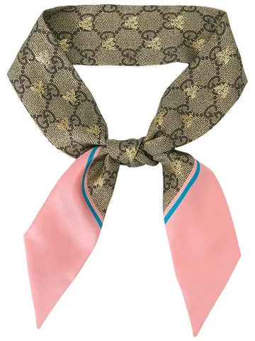 GG Bee Motif Silk Neck Bow Scarf Beige Pink - GUCCI - BALAAN 1