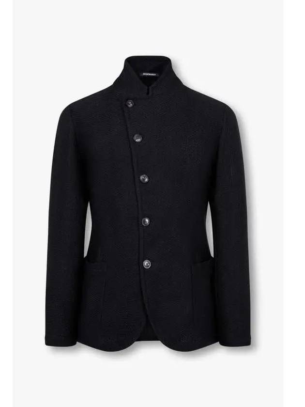 Men s Cotton Linen Crochet Single Jacket Black - EMPORIO ARMANI - BALAAN 1