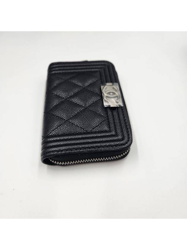 Boy Vintage Silver Hardware Quilted Caviar Zipper Card Wallet Black - CHANEL - BALAAN 3